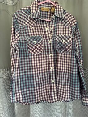 Wrangler Purple & Teal Plaid Button-Down Shirt